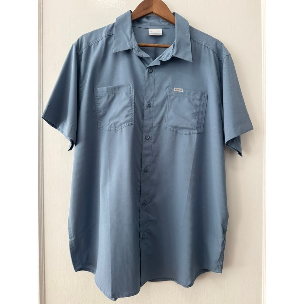 Columbia Slate Blue Outdoor PFG Performance Fishing Shirt Activewear Sz Large